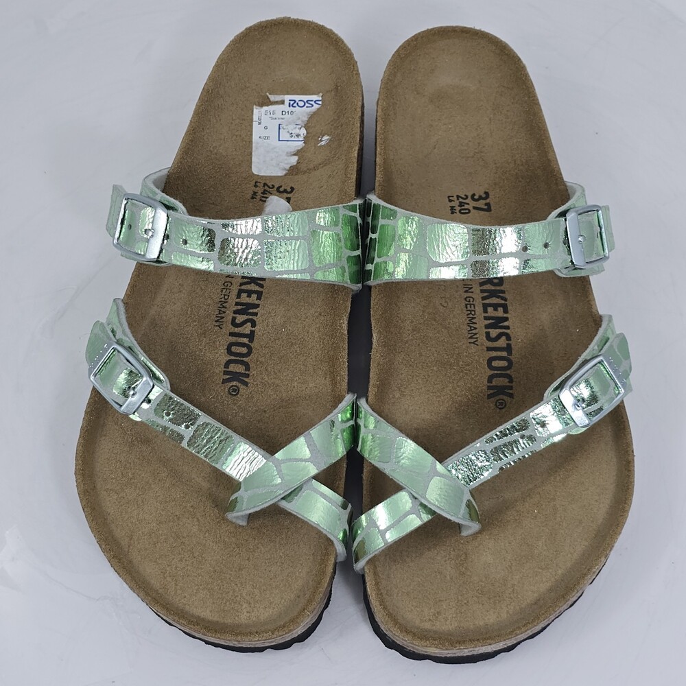 Birkenstock Mayari Sandals Gator Gleam Green Women 37/US L 6 W/Wide Synthetic